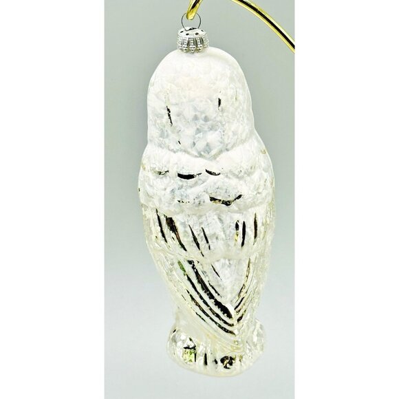 Snowy Owl Vintage Christmas Ornament West Germany Blown Glass White Silver 6 in - Picture 4 of 8